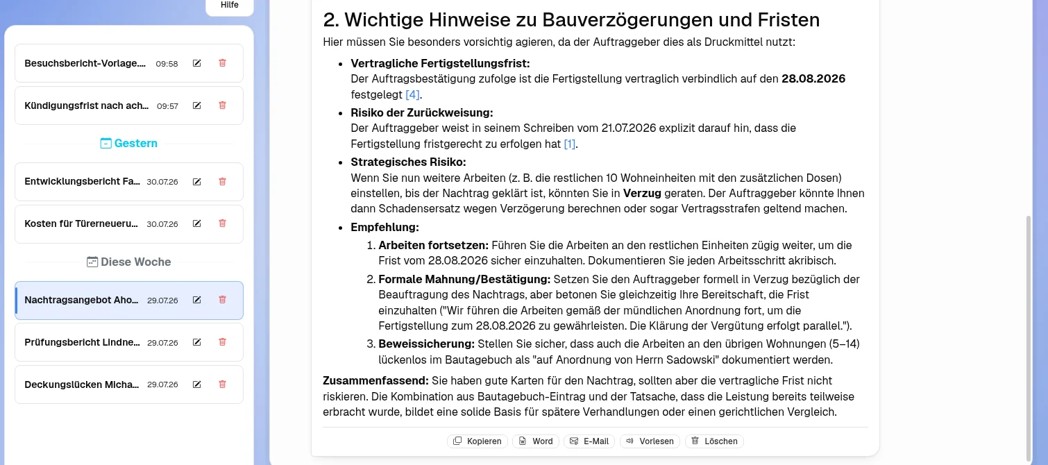 Echte Antwort aus dem Archiv: Die Ziffern hinter den Sätzen verweisen auf das Dokument, aus dem sie stammen.